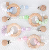 Attachable Wooden & Silicone Teether with Clasp (4 Colors)