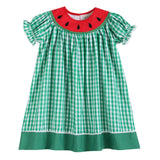 Green Gingham Watermelon Collar Bishop Dress