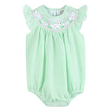 Green Seersucker Easter Bunny Smocked Flutter Romper