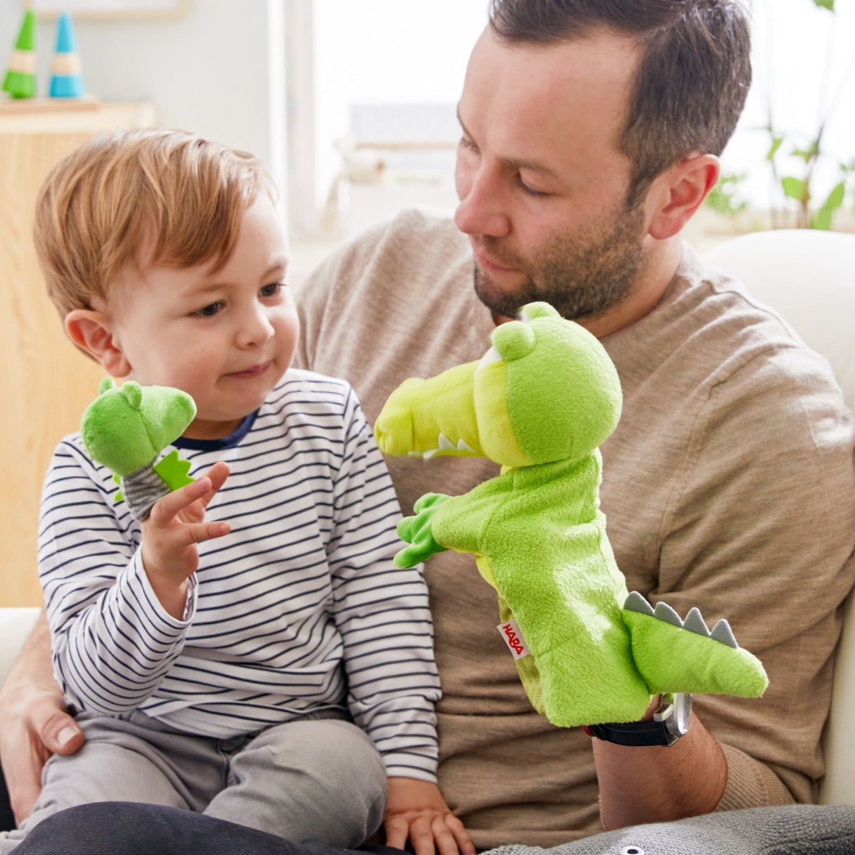 Glove Puppet Crocodile With Baby Hatchling Finger Puppet - HoneyBug 