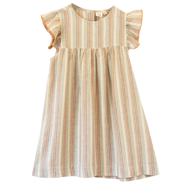 Girls’ Flutter Sleeve Dress | Mint Green Stripe - HoneyBug 