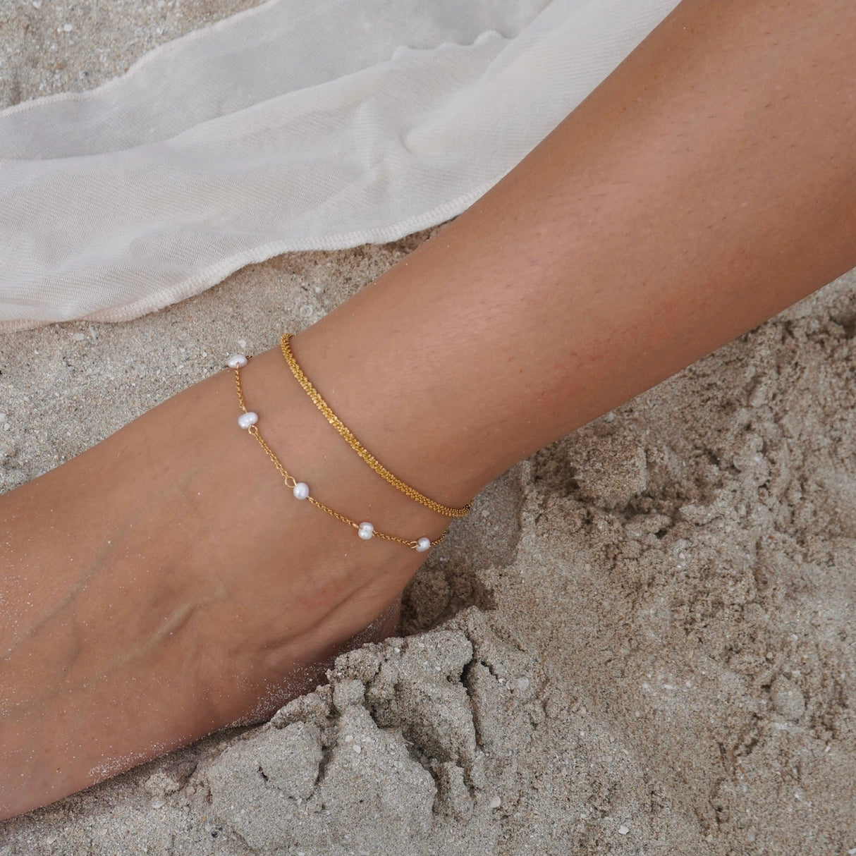 Rosette Pearl Chain Anklet - HoneyBug 