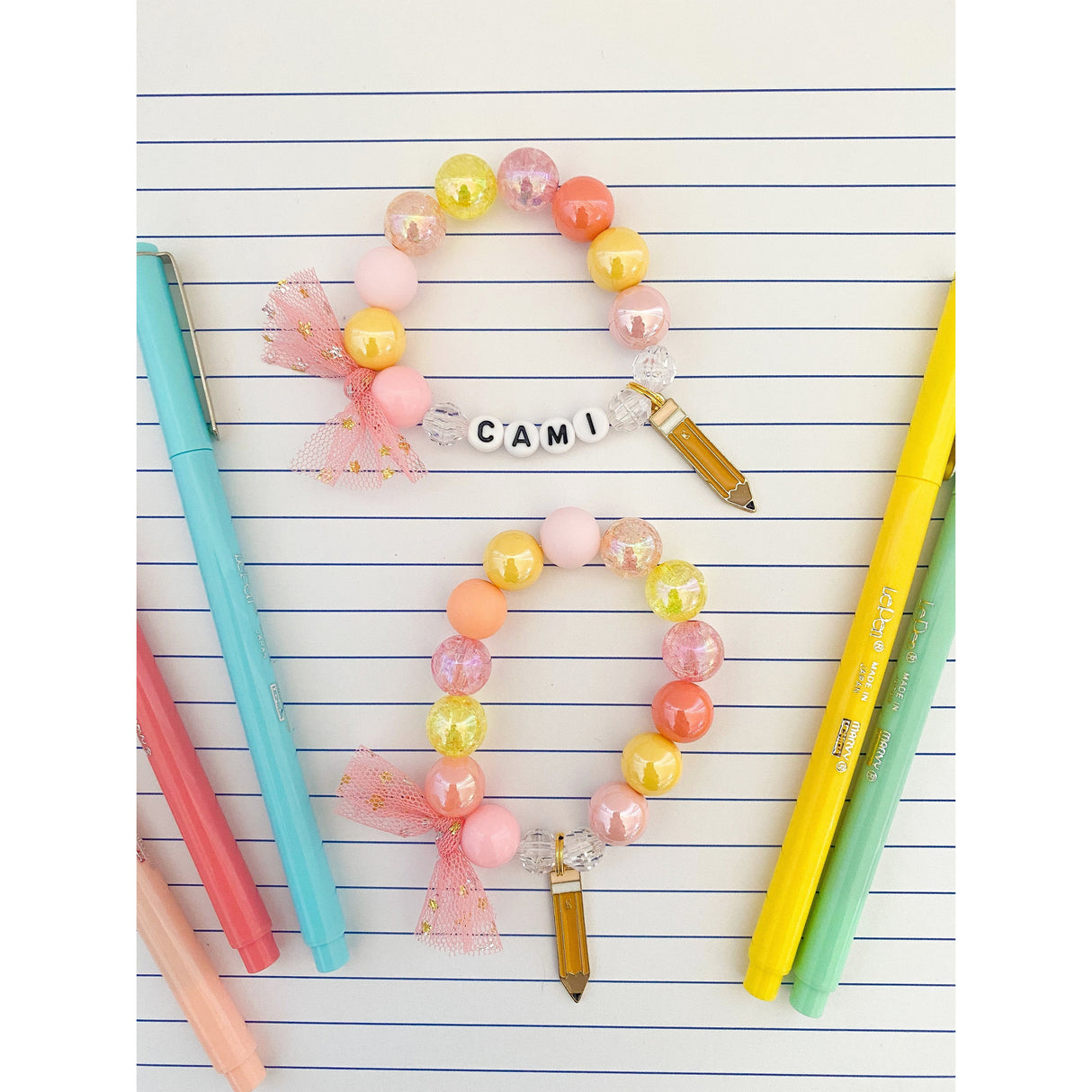 Back to School: Pastel Pencil Charm Bracelet- Customizable - HoneyBug 