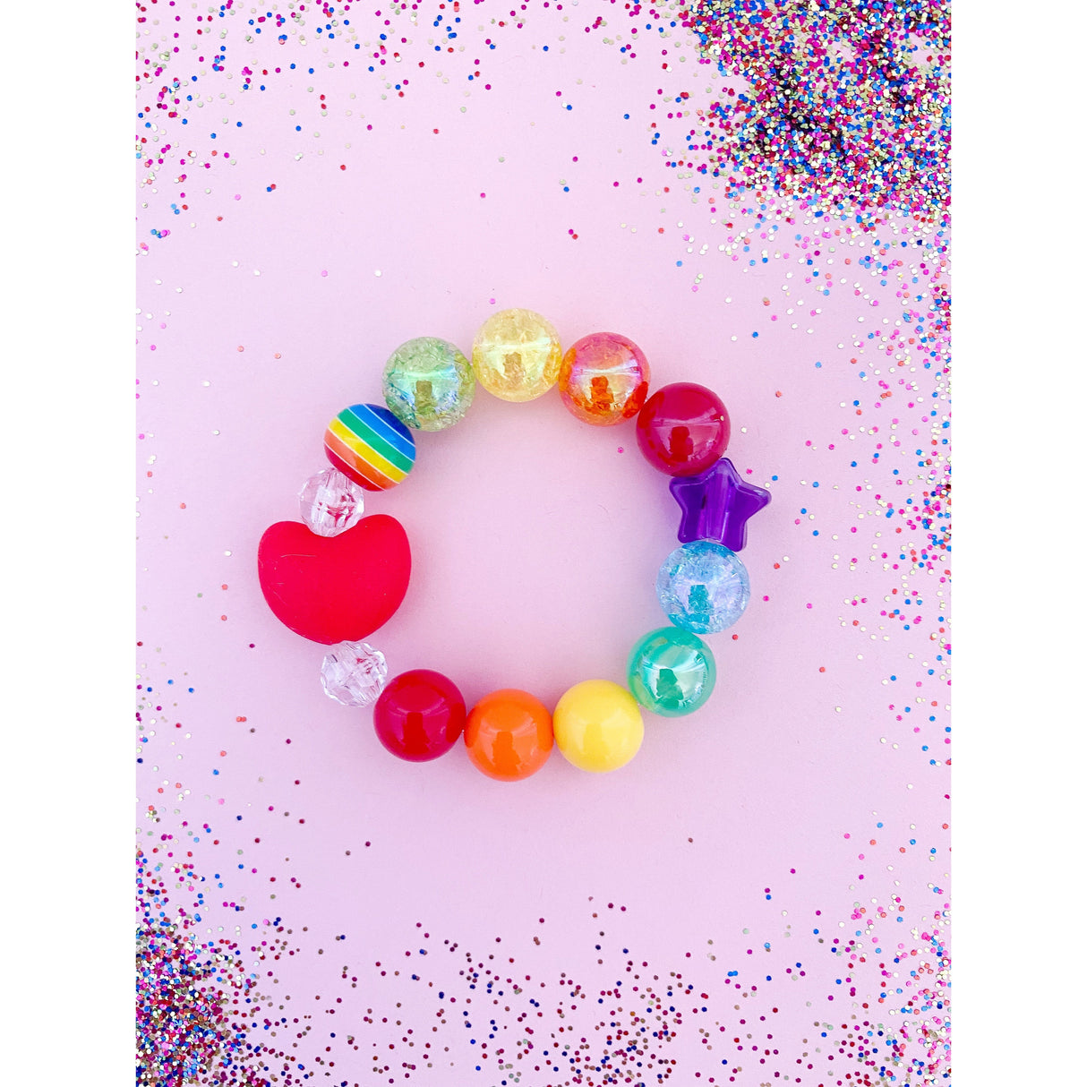 Rainbow Red Heart Bracelet - Personalized - HoneyBug 