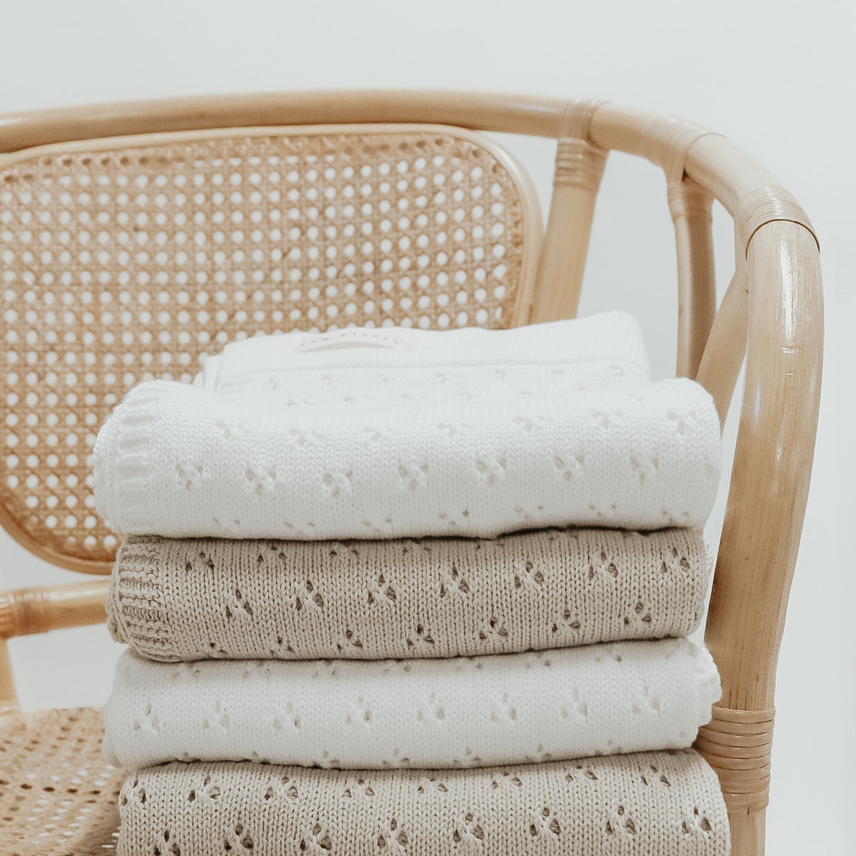 Vanilla White Pointelle Knit Blanket