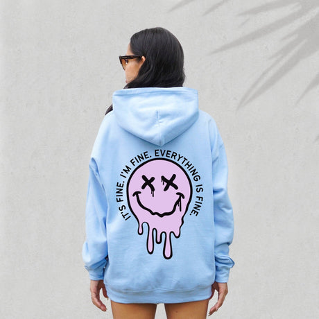 It's Fine Drippy Smiley Hoodie - Blue - HoneyBug 