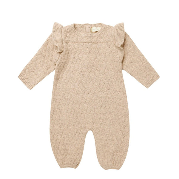 Long Sleeve Mira Knit Romper- Shell - HoneyBug 