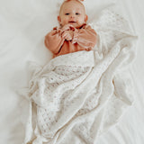 Vanilla White Pointelle Knit Blanket