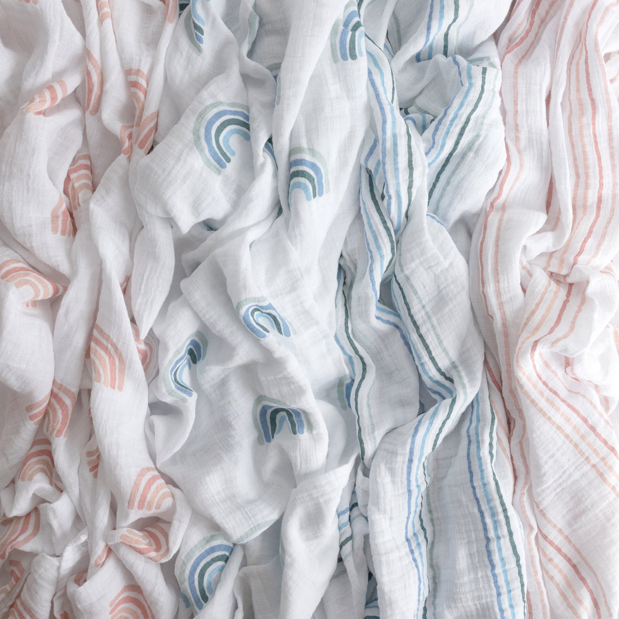 2 Pack Cotton Muslin Swaddle Blanket - Dusty Pink Rainbow - HoneyBug 