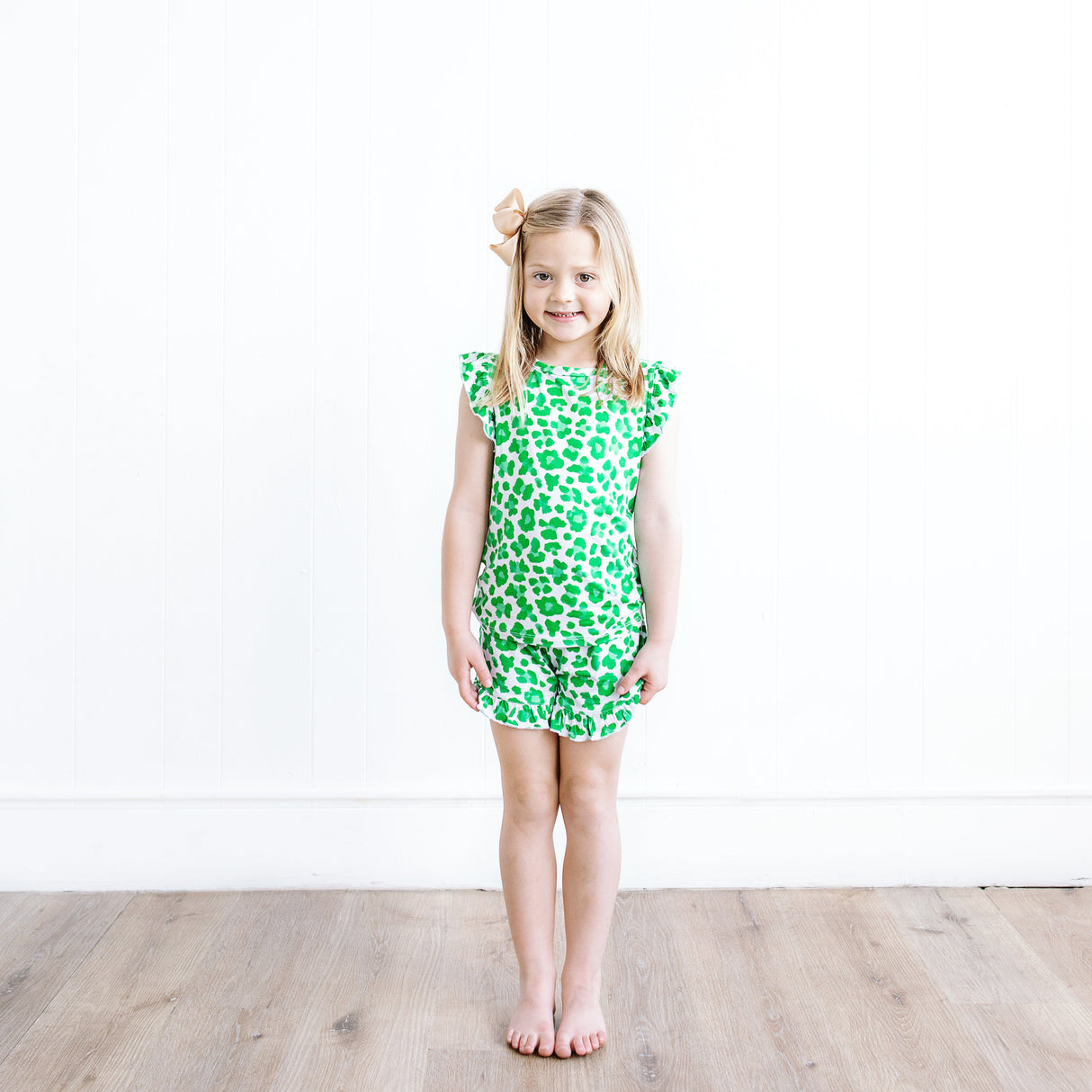 Green Leopard Ruffle Short Set