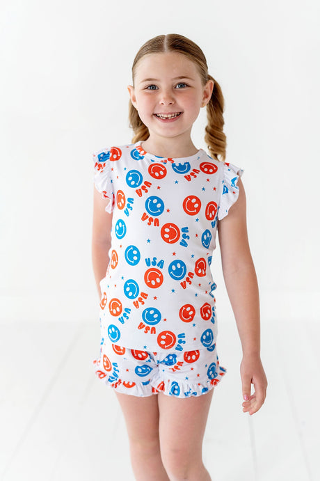 USA Happy Face Ruffle Short Set