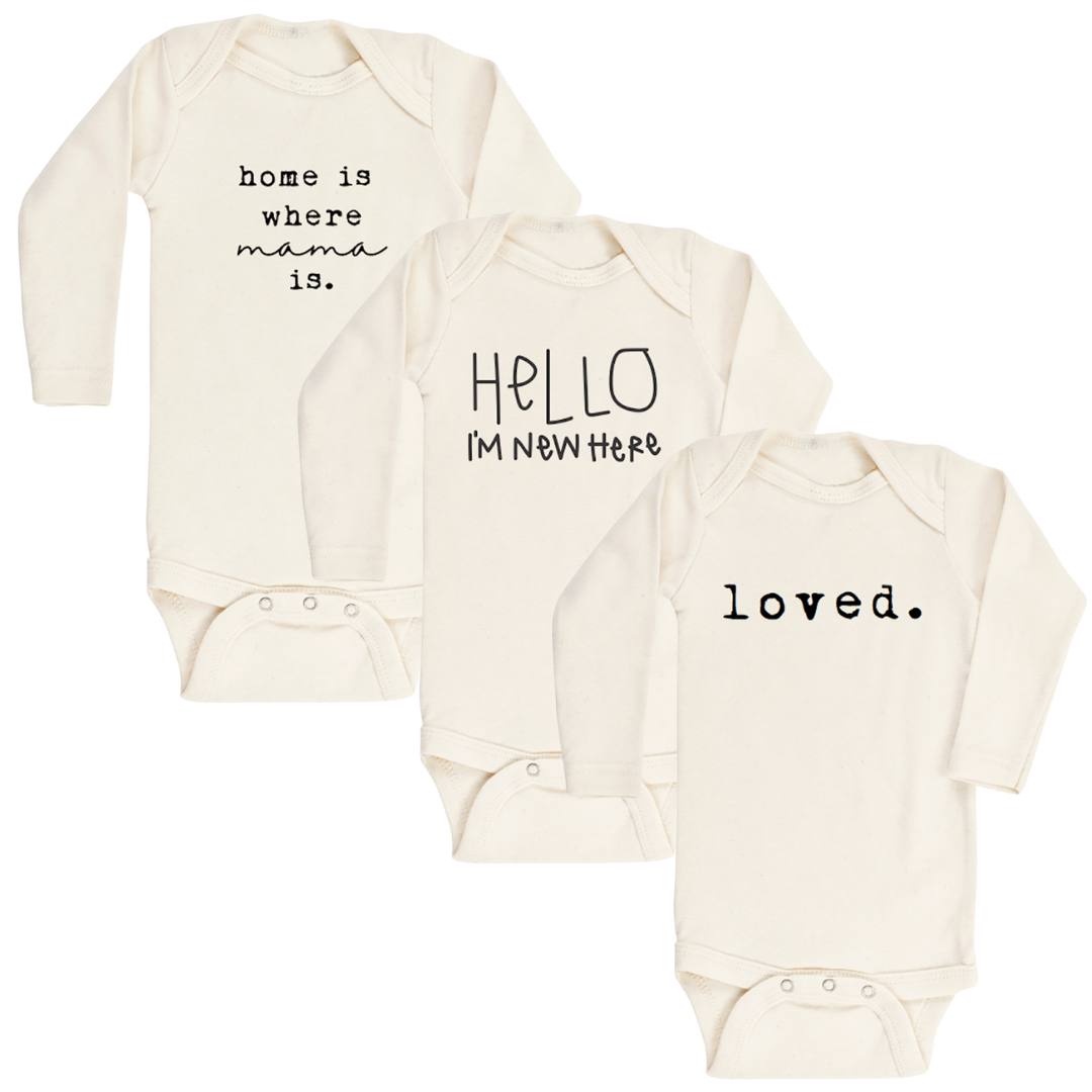 Long Sleeve Organic Bodysuit - 3 Pack - Hello | Loved | Home is Where Mama Is