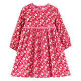 Toddler Long Sleeves Dress with Lace Trim | Red and White Floral - HoneyBug 