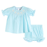 Light Blue Daisy Smocked Dress and Bloomer Set