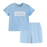 Light Blue Easter Smocked T-Shirt and Shorts Set