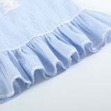 Light Blue Seersucker Pom Pom Bunny Swing Dress