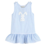 Light Blue Seersucker Pom Pom Bunny Swing Dress