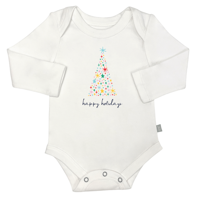 long sleeve graphic bodysuit | happy holidays tree - HoneyBug 