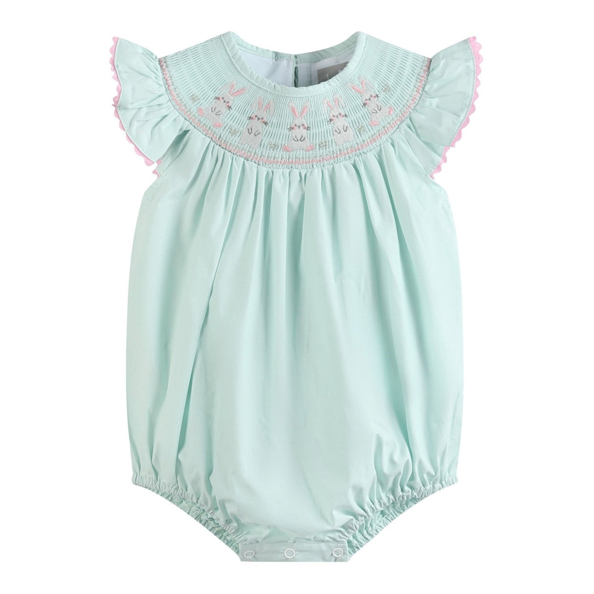 Misty Blue Easter Bunny Smocked Bubble Romper
