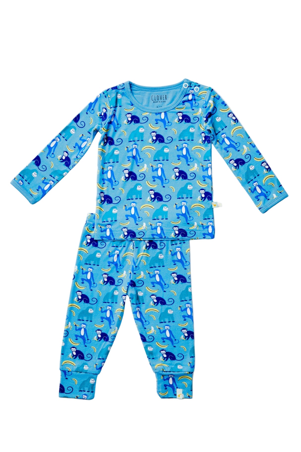 Long Sleeve Pajama Set - Monkeying Around Blue - HoneyBug 