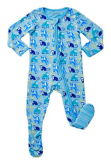 Soft & Stretchy Zipper Footie - Monkeying Around Blue - HoneyBug 