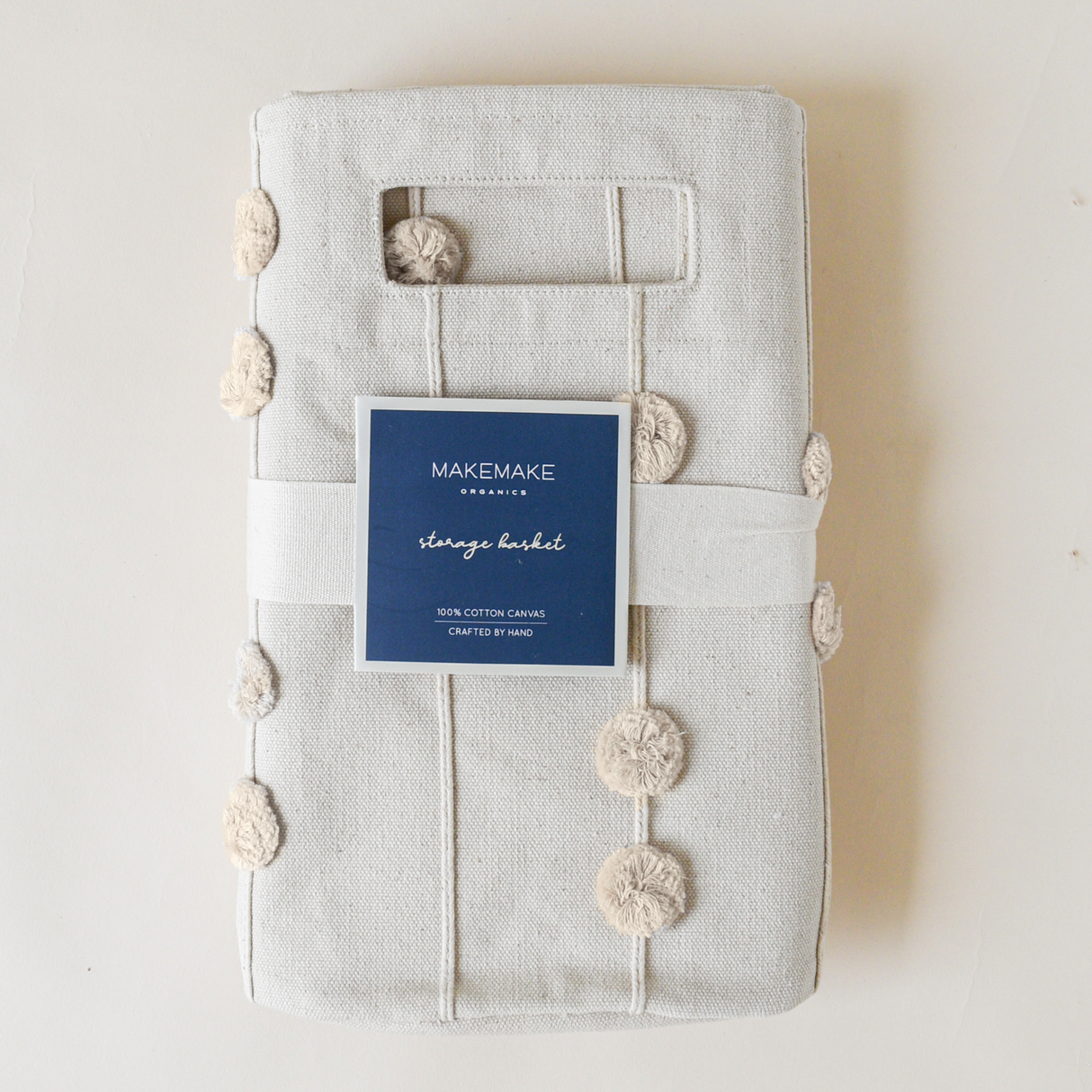 Handmade Canvas Storage Basket Pom Pom - Oat