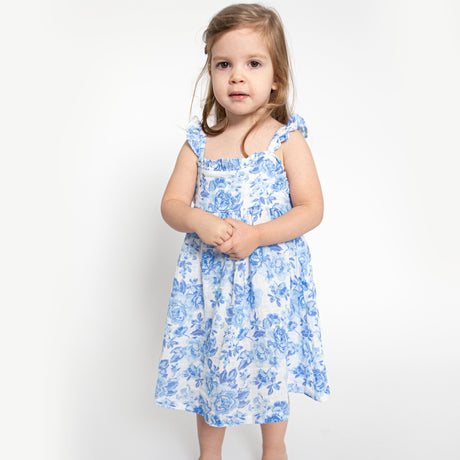 Paperbag Ruffle Sundress With Dc - Roses In Blue - HoneyBug 