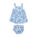 Paperbag Ruffle Sundress With Dc - Roses In Blue - HoneyBug 