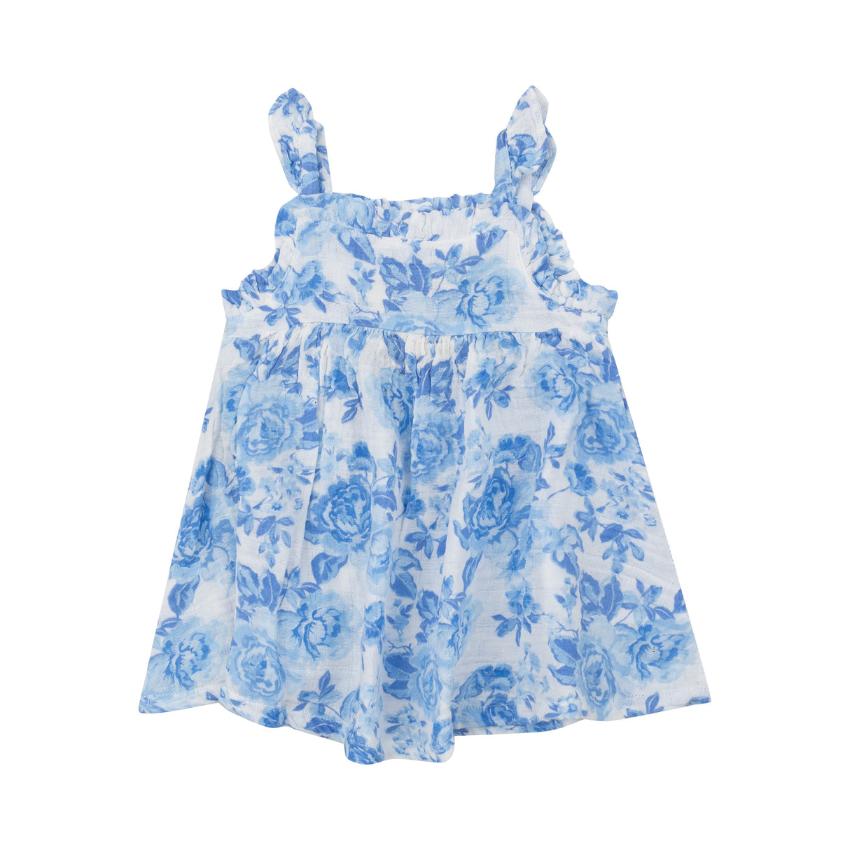 Paperbag Ruffle Sundress With Dc - Roses In Blue - HoneyBug 