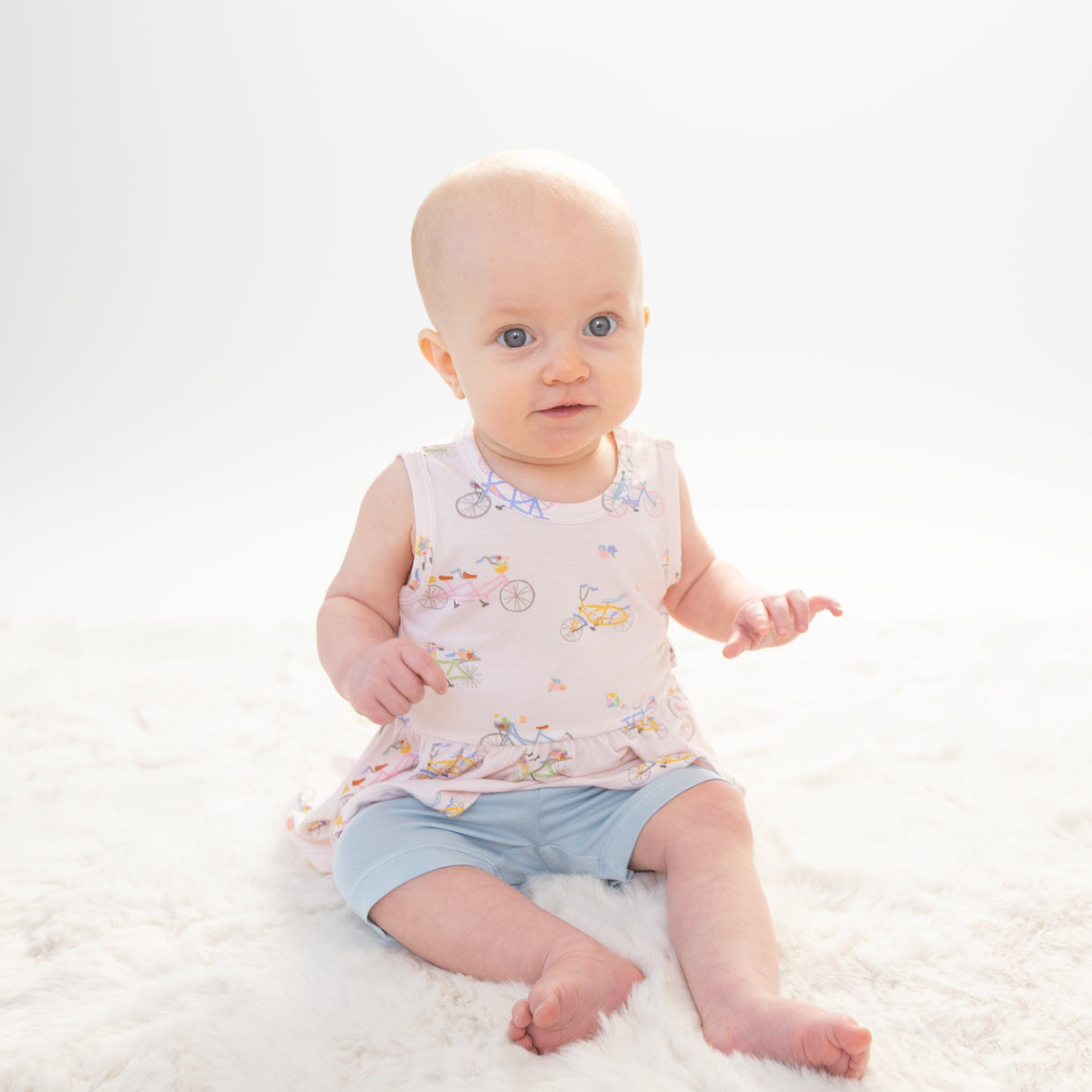 Peplum Tank Top And Biker Short - Bikes Pink - HoneyBug 