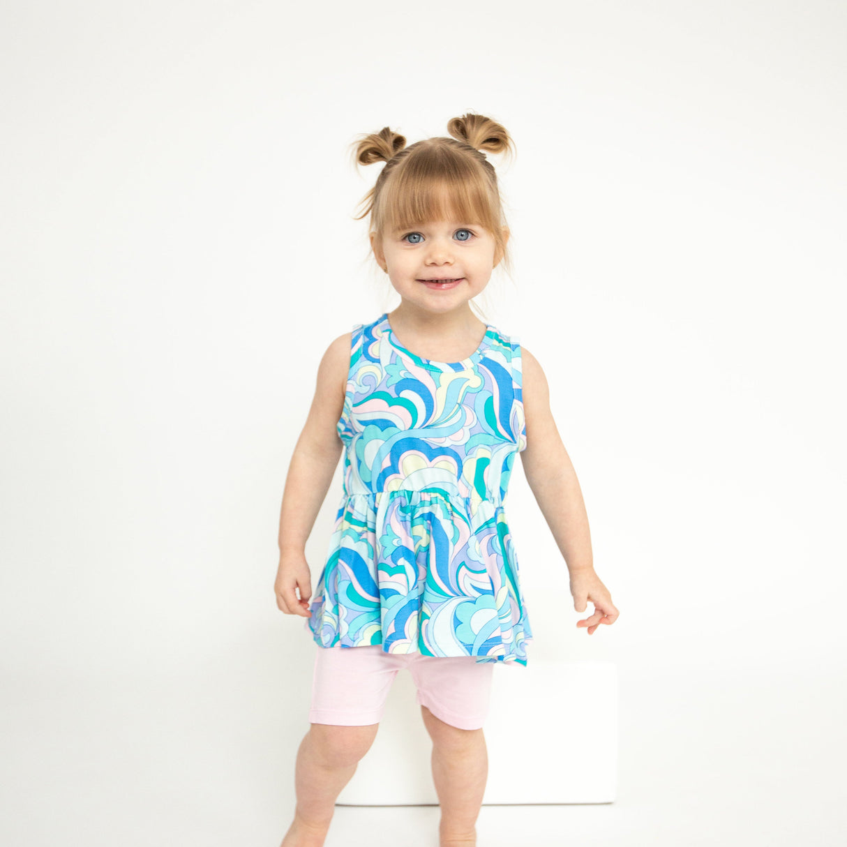 Peplum Tank Top And Biker Short - Swirls - HoneyBug 