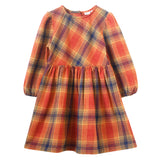 Girls' Long Sleeve Plaid Flannel Dress, Orange - HoneyBug 