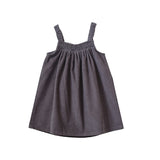 Toddler Pinafore Corduroy Dress with Embroidery | Gray & White - HoneyBug 
