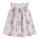 Pink and White Peony Bunny Smocked Bishop Dress