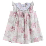 Pink and White Peony Bunny Smocked Bishop Dress