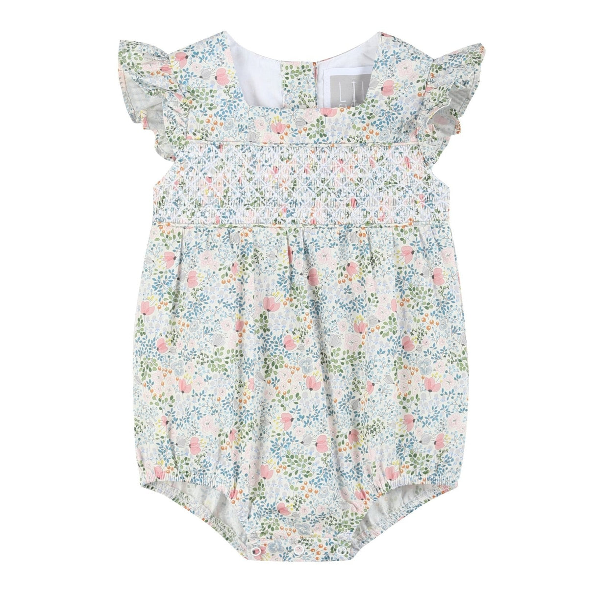 Pink Floral Print Smocked Futter Romper