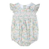 Pink Floral Print Smocked Futter Romper