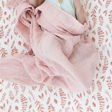 Muslin Swaddle Blanket Set Premium Cotton Pink Leaves + Cotton Candy - HoneyBug 