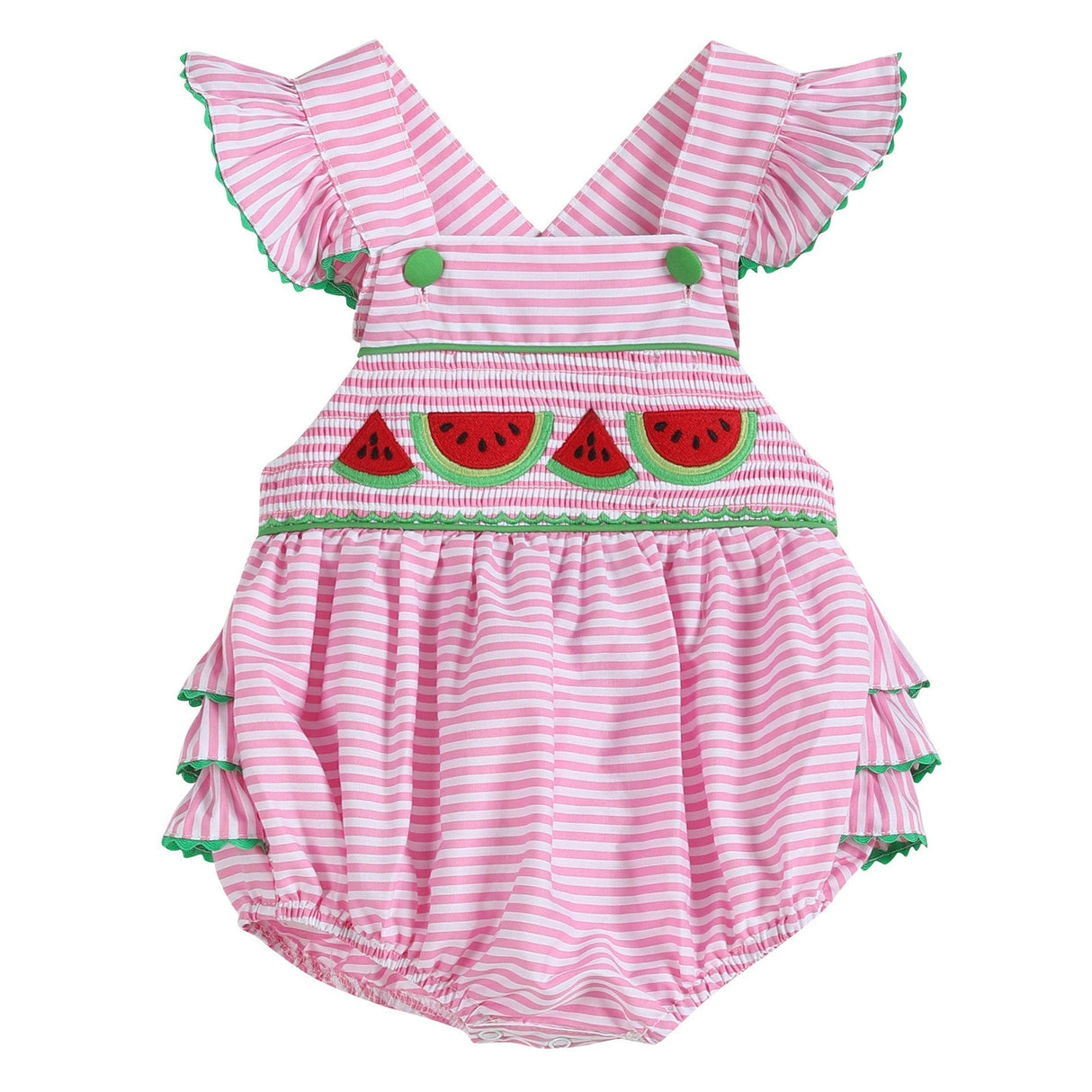 Pink Striped Watermelon Smocked Bubble Romper