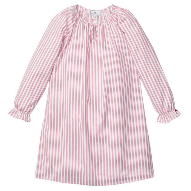 Girl's Twill Delphine Nightgown in Antique Red Ticking - HoneyBug 