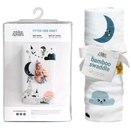 Crib Sheet and Swaddle Bundle - Moon's Birthday - HoneyBug 