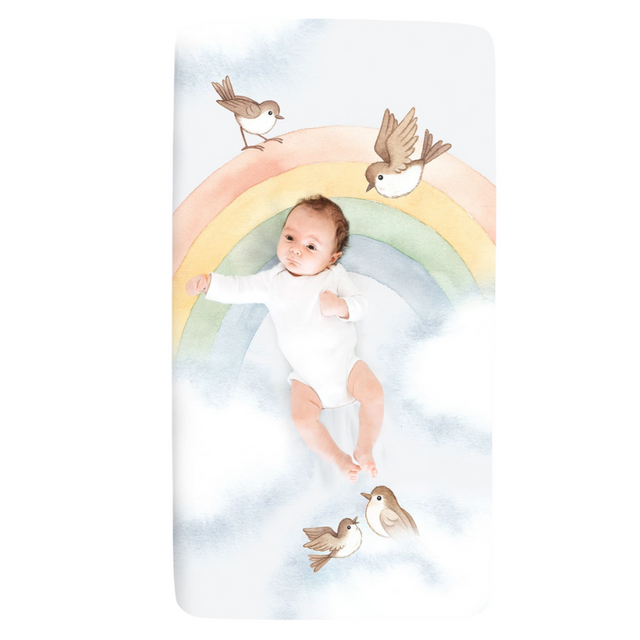 Rainbow and Birds Standard Size Crib Sheet - HoneyBug 