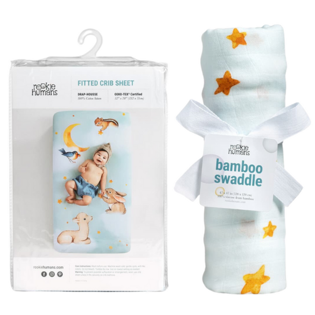 Crib sheet and Swaddle bundle - Goodnight Wonderland - HoneyBug 