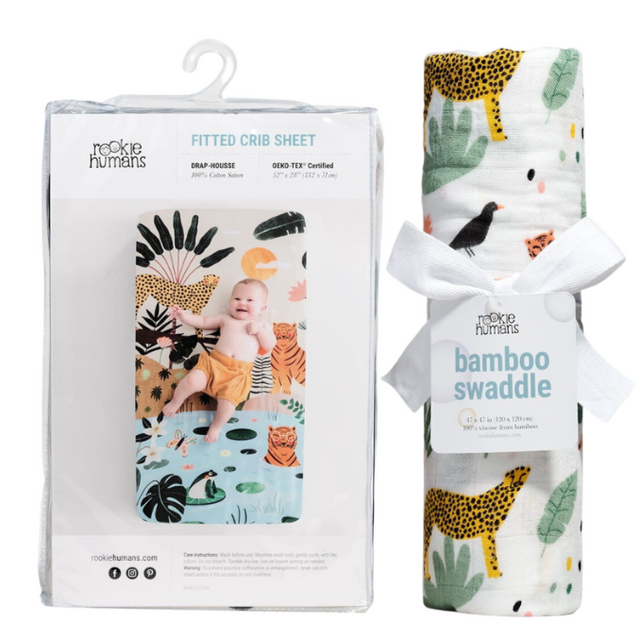 Crib Sheet and Swaddle Bundle - In The Jungle - HoneyBug 