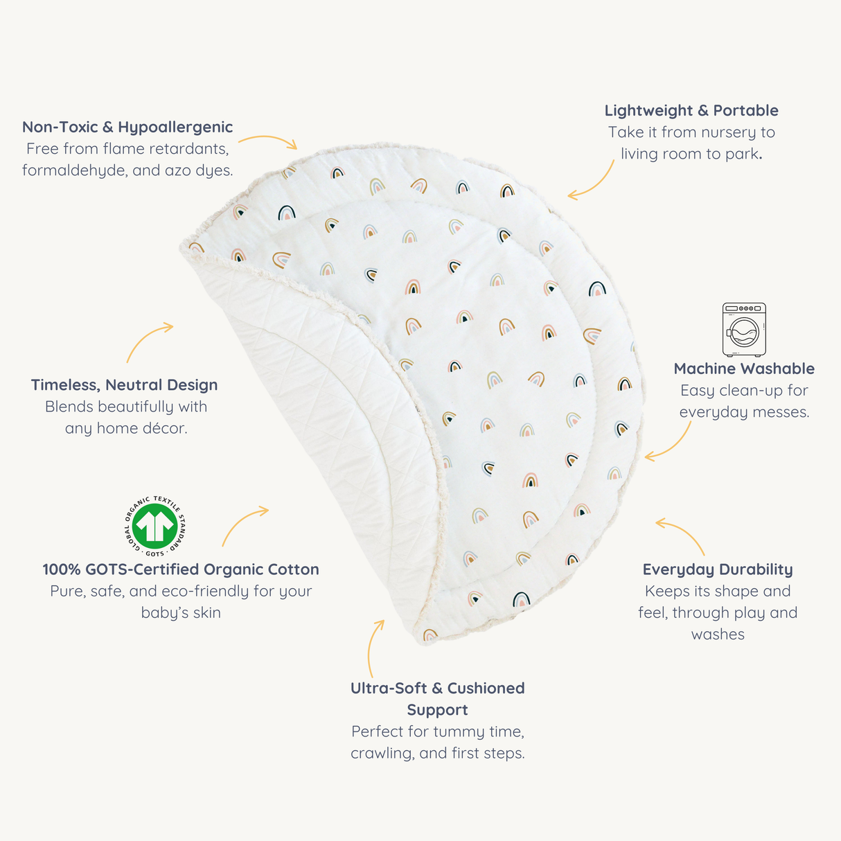 Organic Cotton Quilted Play Mat - Rainbow