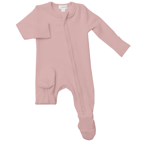 Rib 2 Way Zipper Footie - Silver Pink Solid - HoneyBug 