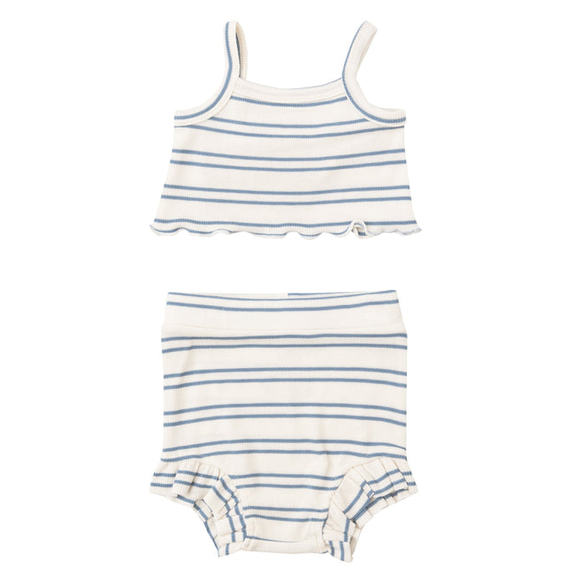 Rib Tank Top & High Waisted Short - Anchor Rib Stripe - HoneyBug 