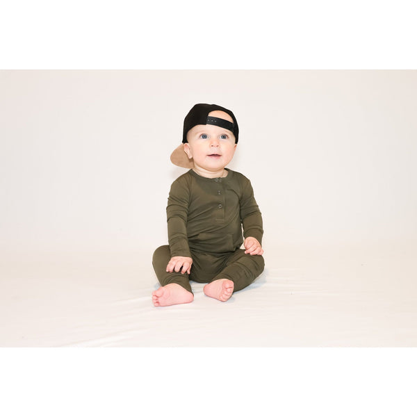 Long Sleeve Romper - Dark Olive - HoneyBug 