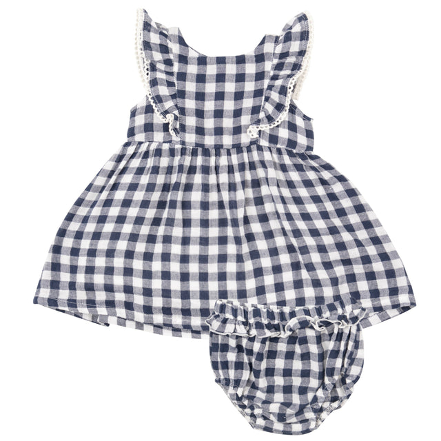 Ruffle Dress + Diaper Cover - Gingham Navy - HoneyBug 