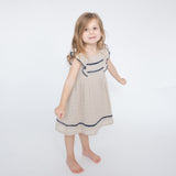 Ruffle Dress With Trim - Oatmeal Solid Muslin - HoneyBug 